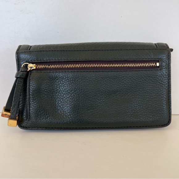 ♦️SOLD♦️TOUS Rose Collection Dark Green Pebbled Calfskin Leather Front Logo Flap - Picture 4 of 13